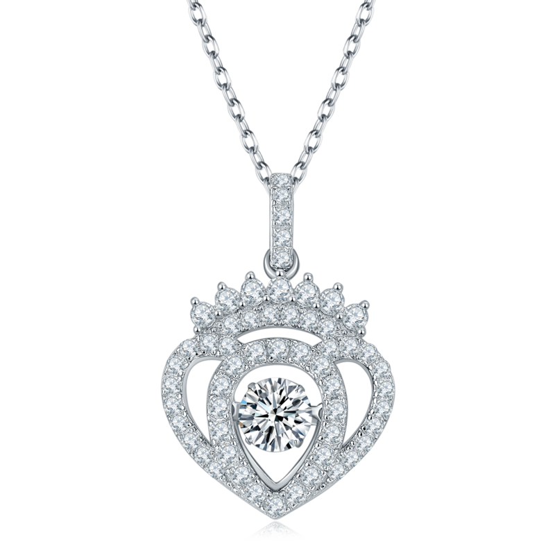 Dynamic Heart S925 Silver Plated Platinum Moissanite Diamond Necklace 50 Points D-Class